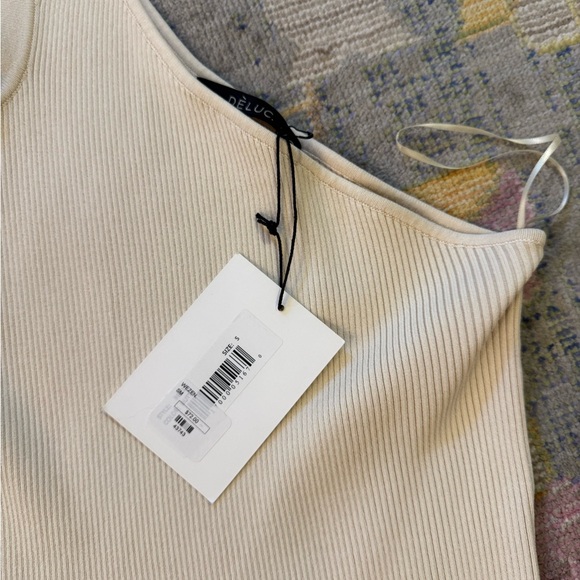 Women’s One-Shoulder Cream Ribbed Top - Picture 2 of 6